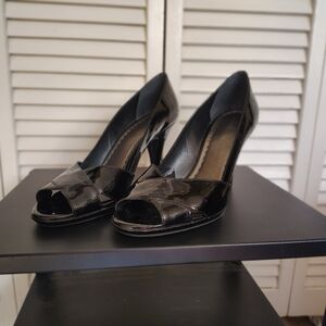Gianni Bini Glossy Black Peep-Toe Heels